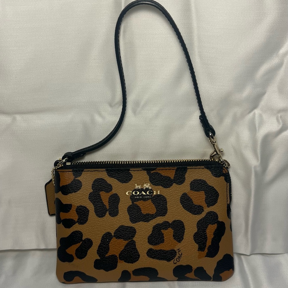 Coach Tan and Black Animal Print Wristlet